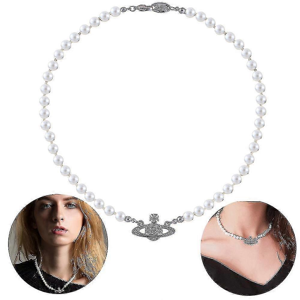 Perlenkette Saturn Kristall Strass Halskette Imitation Perlen Choker Halskette Saturn Perlenkette