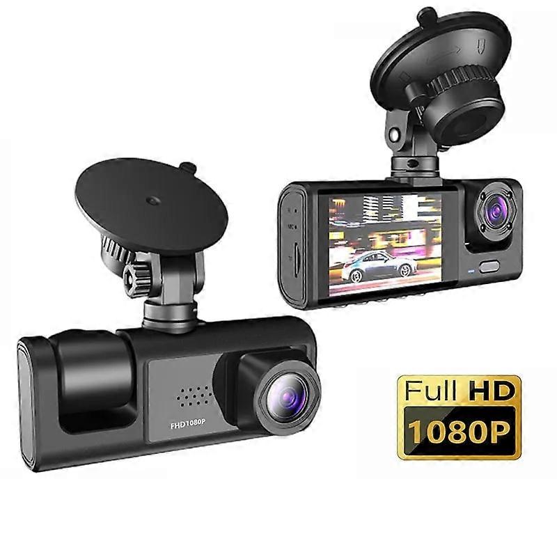 Dash Cam W/ IR Night Vision Loop Recording & 2 IPS Screen 1080P 3 Camera