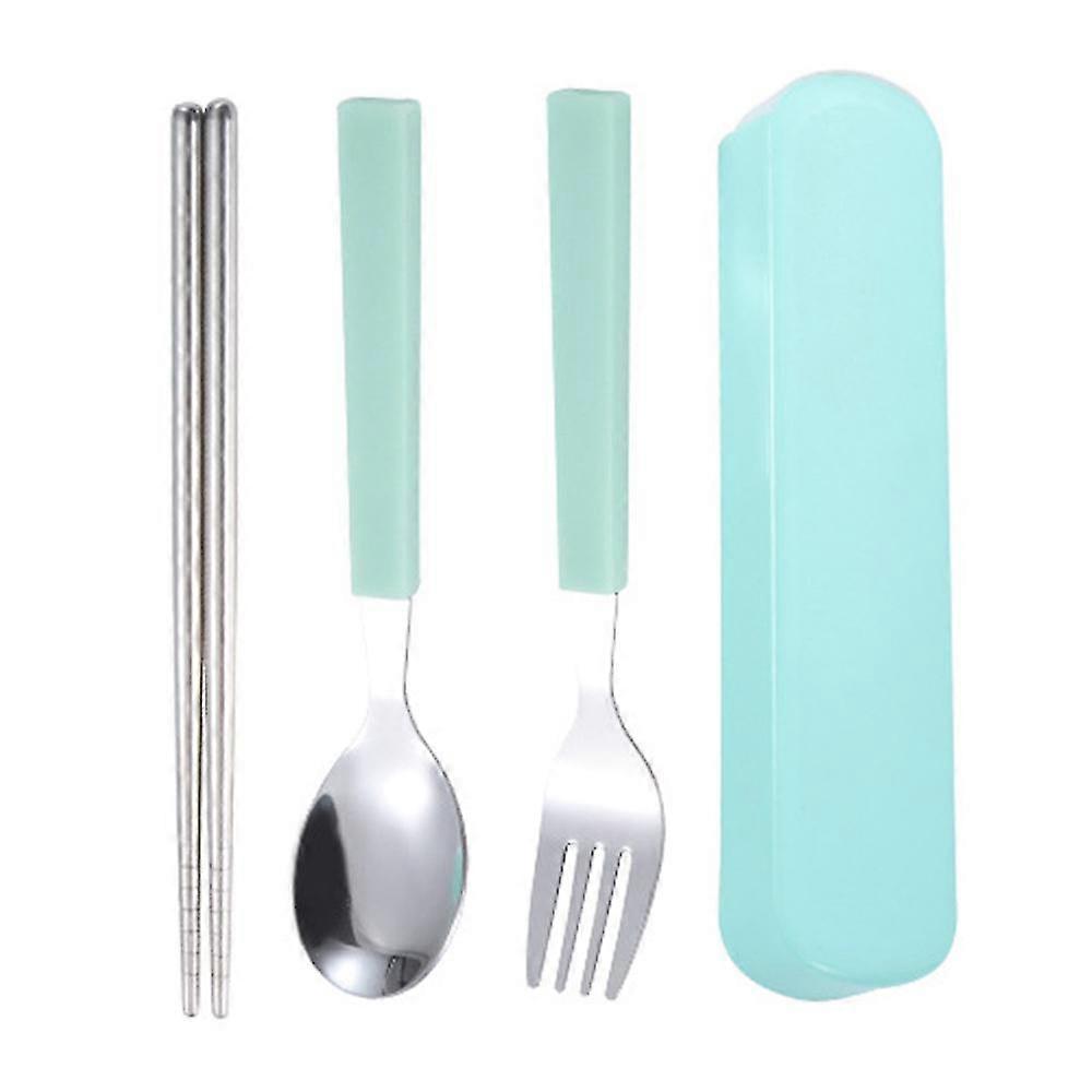 Travel Tableware Set With Box - Stainless Steel Reusable Tableware For Camping And Office Use,green