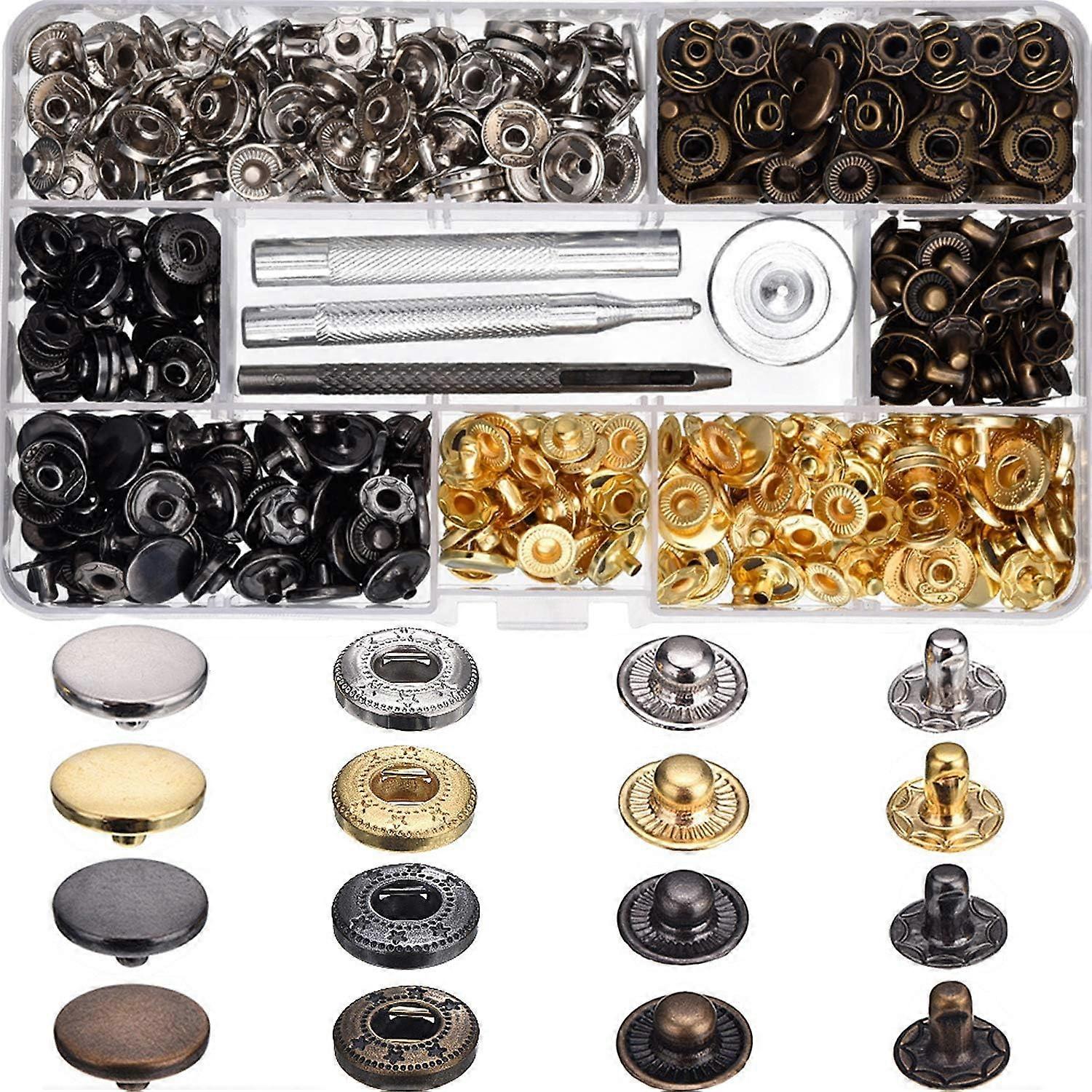 100 Set Drukknopen Lederen Drukknopen Kit Drukknopen met 4 Stuks Bevestigingsgereedschap, 12,5 mm in Diameter