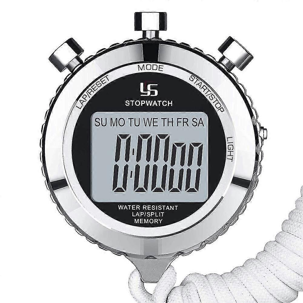 Metal Stopwatch,1/100th Second 2 Lap Memory, Clock Daily Digital Timer/YY