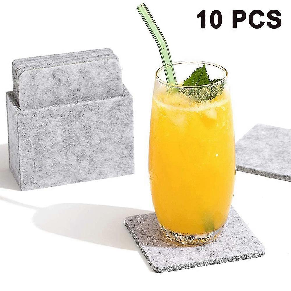 Set of 10 Felt Coasters Square Decorative Placemat with Storage Box - Washable Design Felt Coasters