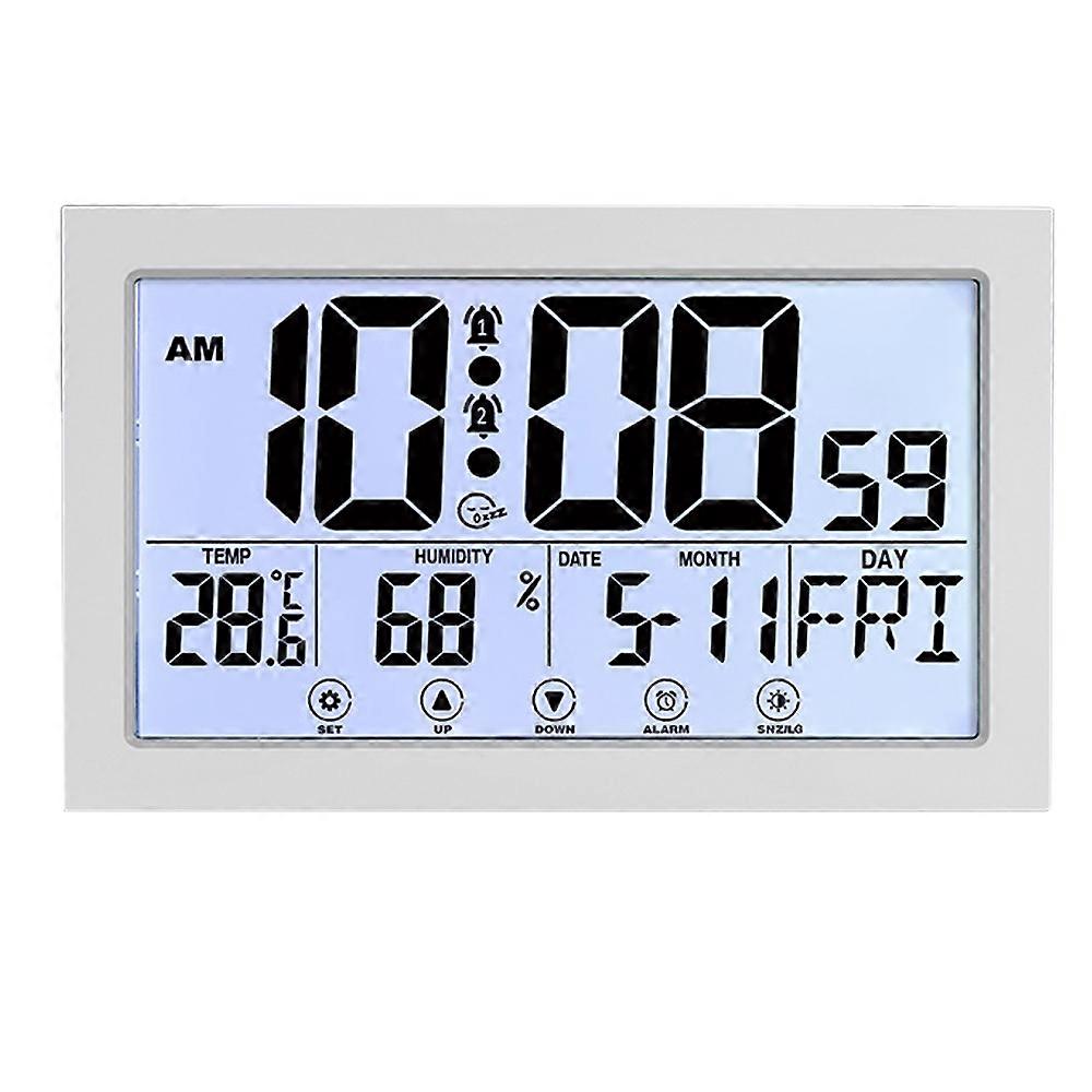 Creative Touch Screen Digital Wall Clock Temperature And Humidity Electronic Alarm Clock White