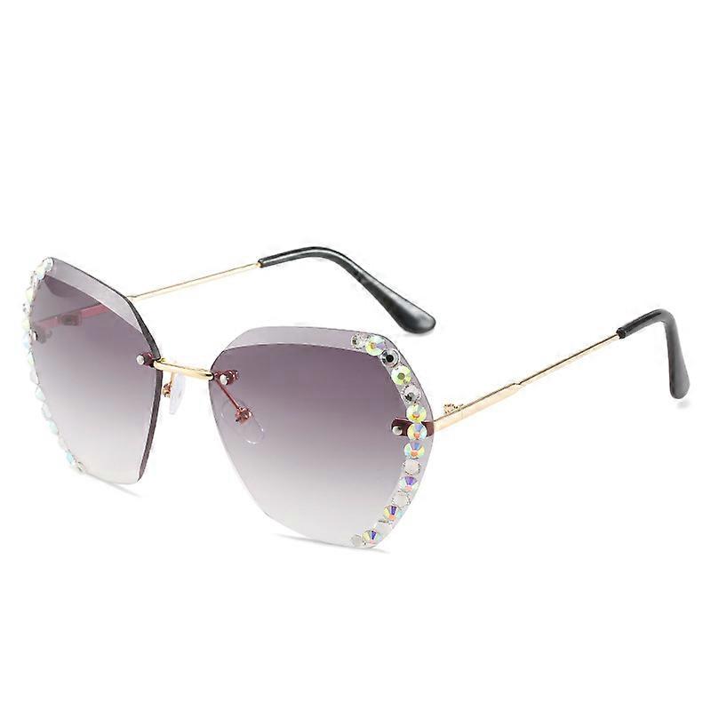 Sunglasses Trendy Rimless Diamond Polygonal Sunglasses Women's Personalized Ocean Piece Gradient Color Glasses A6
