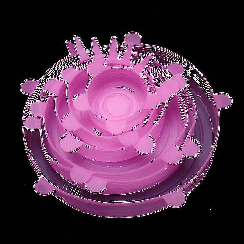 6個再利用可能な気密食品包装蓋は、新鮮なシーリングボウルフレキシブル包装蓋キッチン調理器具(ピンク)