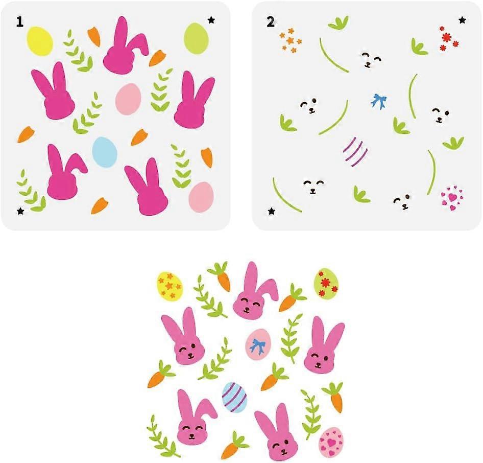 2 Pcs Layered Easter Bunny Painting Stencil 5.9x5.9inch Reusable Easter Eggs Rabbit Radish Grass Drawing Template Easter Day Decor Stencil for Paintin