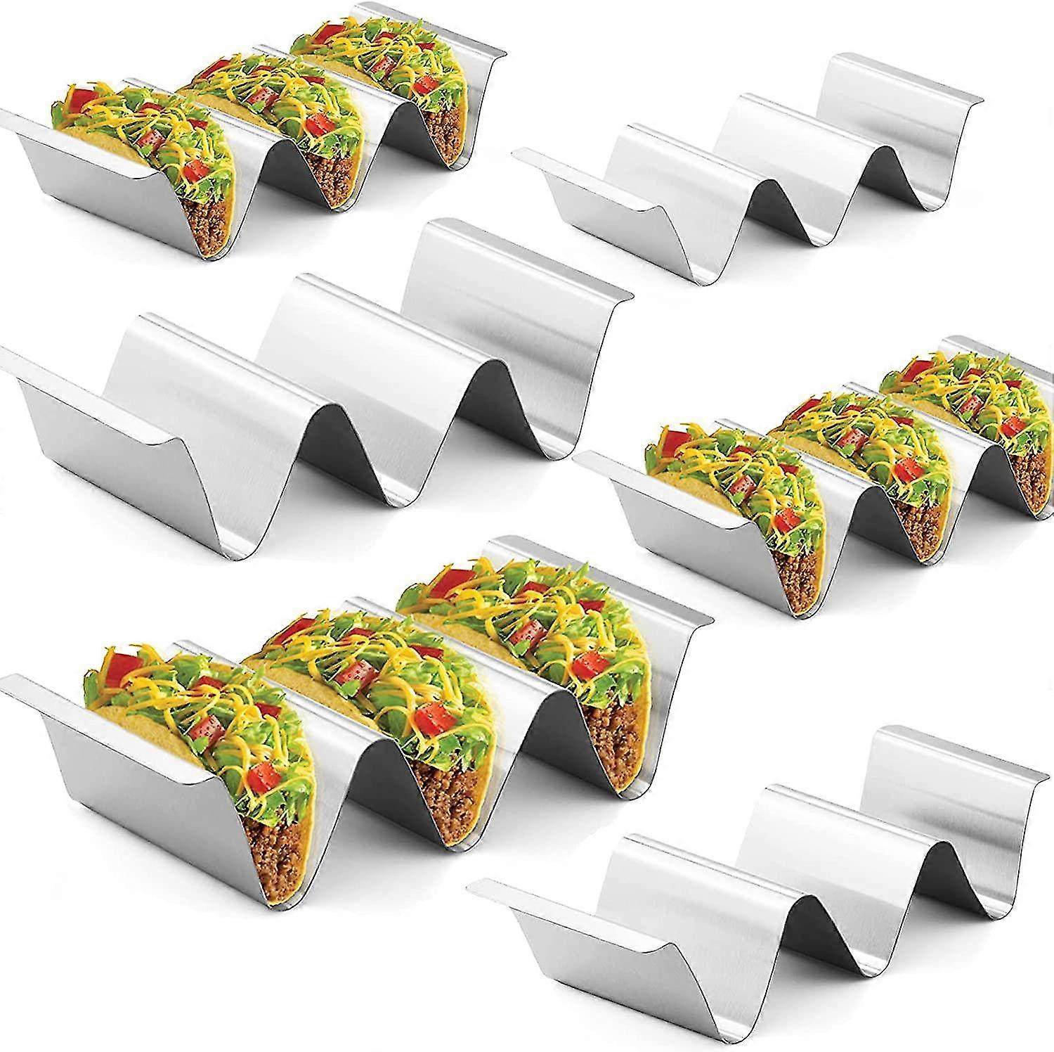 Taco Holder Stand,set Of 6 Stainless Steel Taco Tray,stylish Taco Shell Holders, Rack Holds Up To 3 Tacos Each Keeping Shells Upright, Health Material