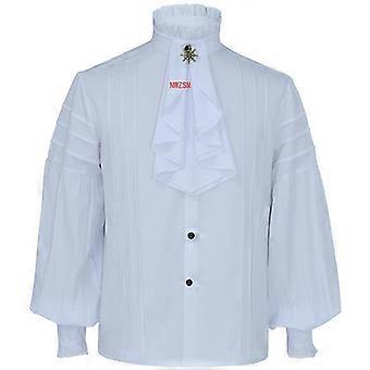 gothic dress men shirt white short sleeve Men's Gothic Ruffled Lace Cross Shirt White – Punk Design