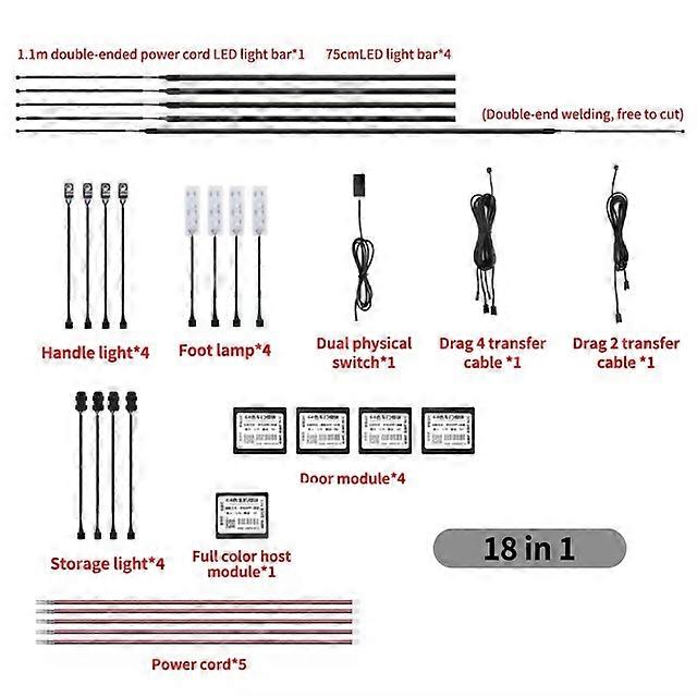Universal 18 In 1 LED Car Ambient Lights RBG 64 Color Interior Acrylic Strip Light Guide Fiber Optic Decoration Atmosphere Lamp