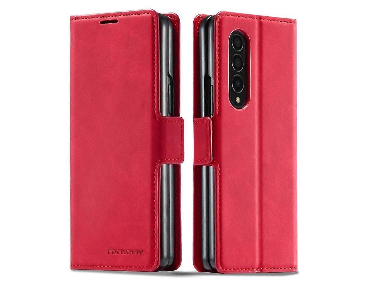 Samsung Galaxy Galaxy Z Fold 3 Case, Premium PU Leather Cover TPU Bumper with Card Holder Kickstand Hidden Magnetic Shockproof Flip Wallet Case for Ga