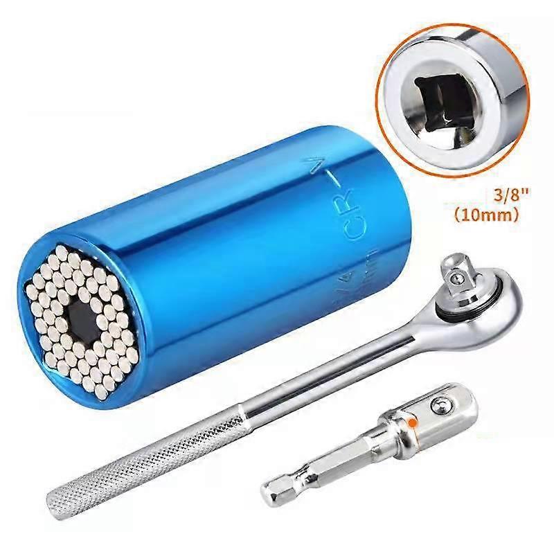 3pcs 7-19mm Universal Socket Wrenches, High Quality Cr-v Multifunctional Handblue