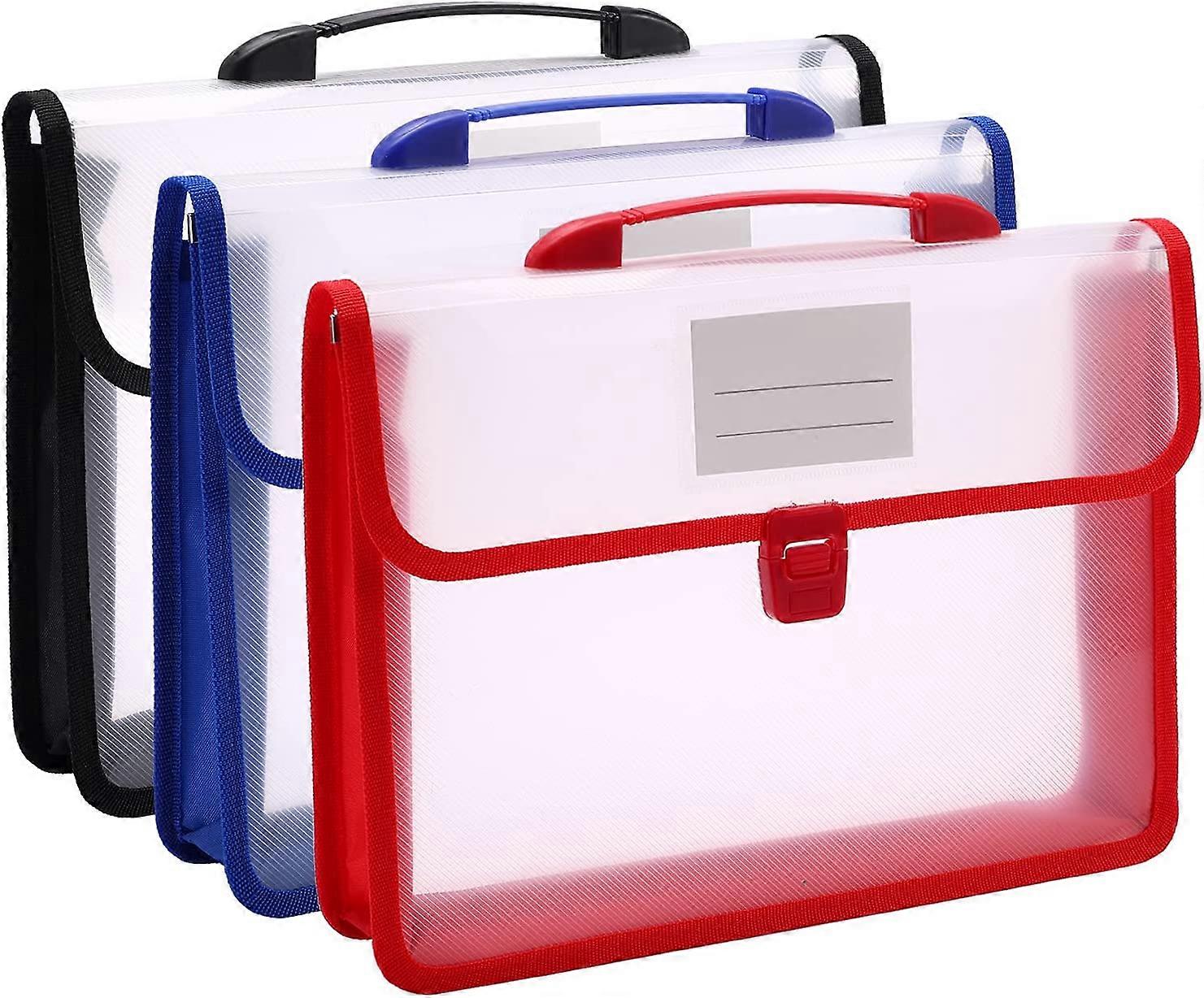 A4 Plastic File Folder, 3 Pcs Transparent Polypropylene Folder Document Holder, Expandable Document File Envelope with Handle,Premium Poly Pockets wit