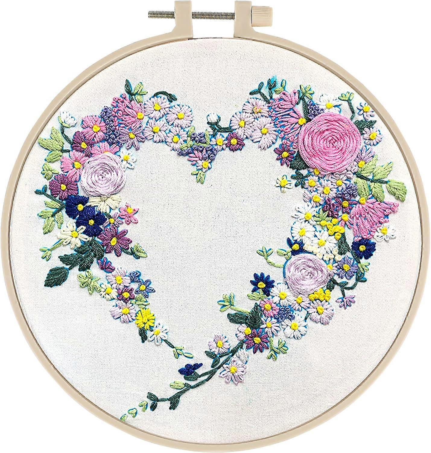 Beginner printed embroidery kit, cross stitch kit with pattern and instructions, embroidery starter kit (includes embroidery hoop, colored thread and 