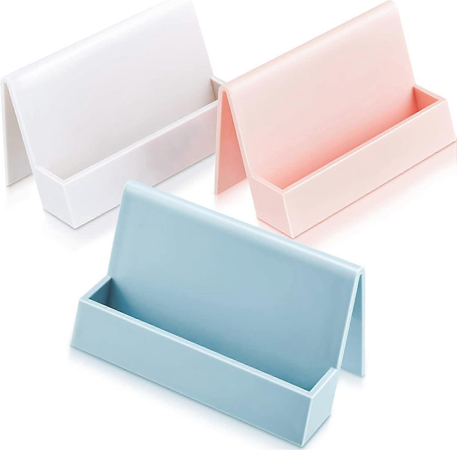 3 Pieces Business Card Holder for Desk Modern Plastic Name Card Case Display Stand
