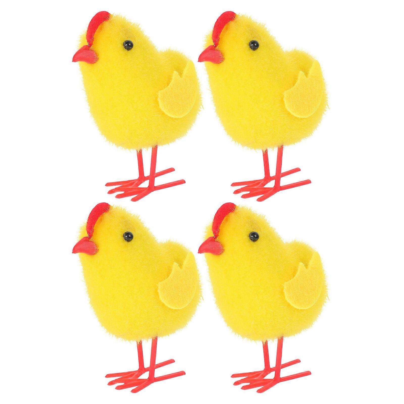 4pcs Fluffy Chicken Ornament Easter Party Small Chicken Decoration Easter Party Layout Prop