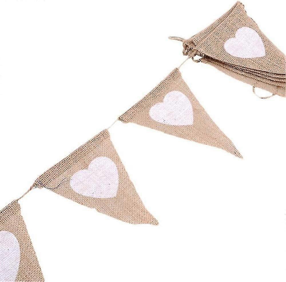 13 Flags Love Heart Burlap Banner Rustic Jute Bunting Garland 9ft (d-583-a)