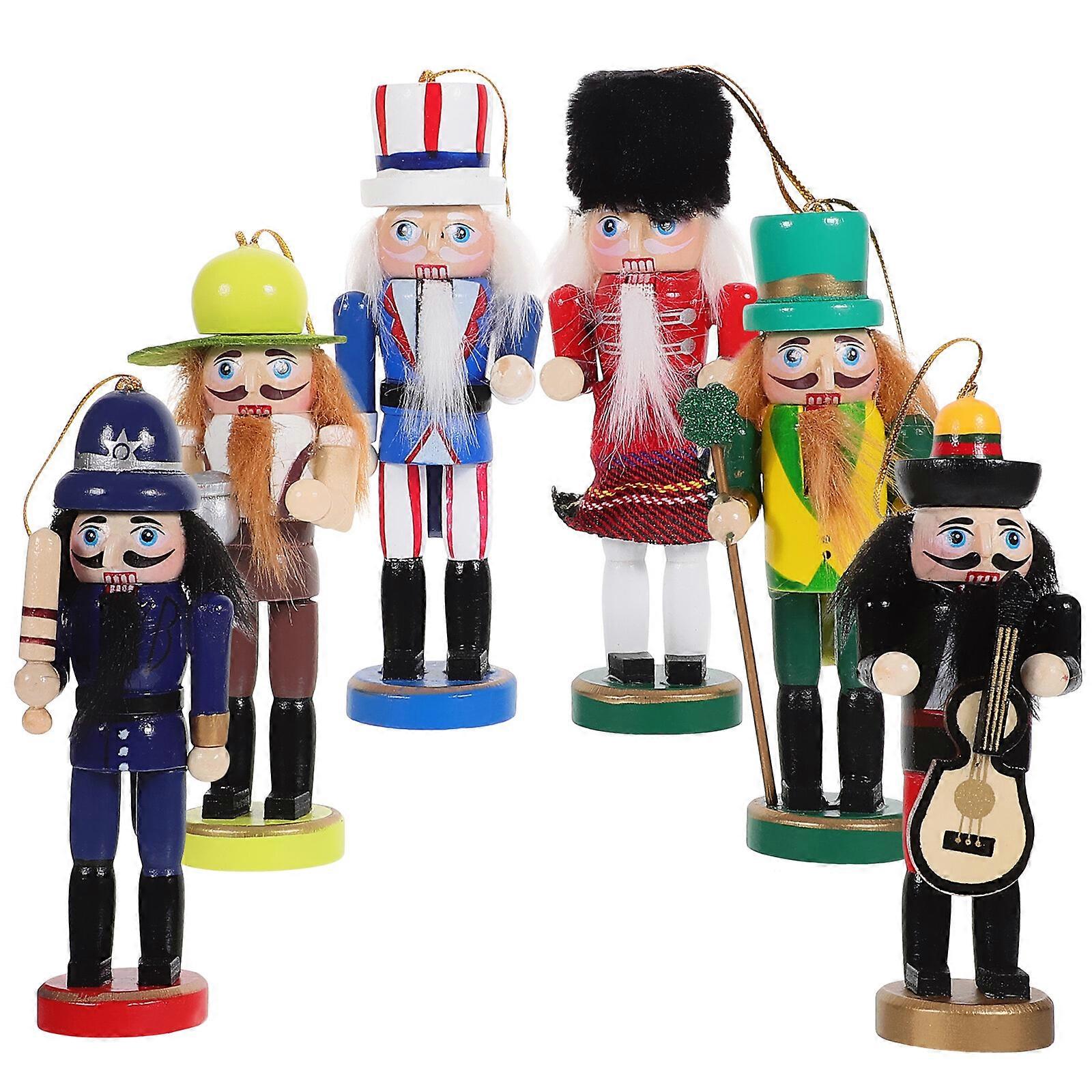 6pcs Nutcracker Desktop Decoration Xmas Nutcracker Pendant Nutcracker Wood Craft