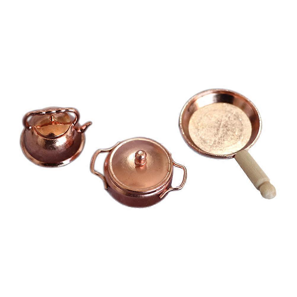 3pcs 1:12 Mini Kitchenware Decoration Miniature Soup Pot Kitchen Cooking Pan
