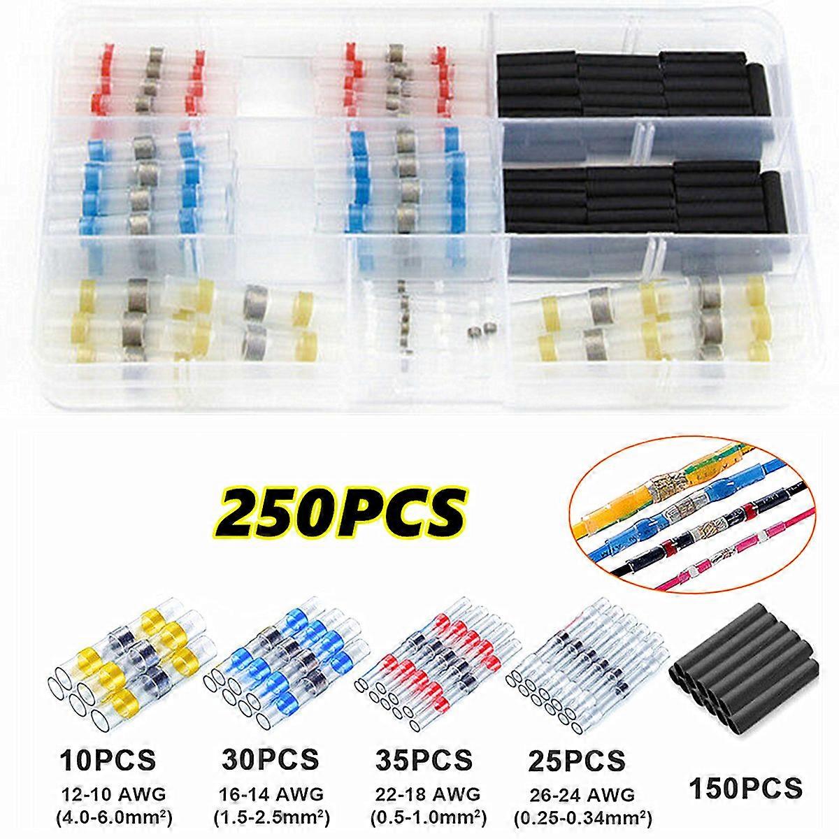 100/250PCS/Set Mix Solder Sleeve Heat Shrink Butt Waterproof Wire Splice Connectors Soldering Tube Terminals