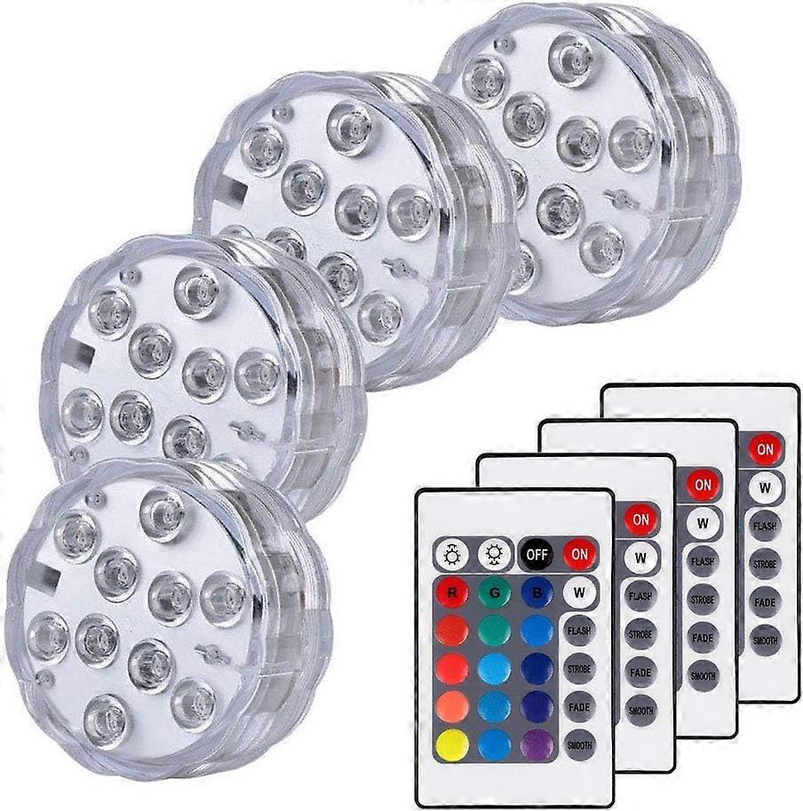 Remote Controlled Submersible Lights, 16 Multi-Colors 4 Modes LED Lights with Battery Powered (4-Pack)