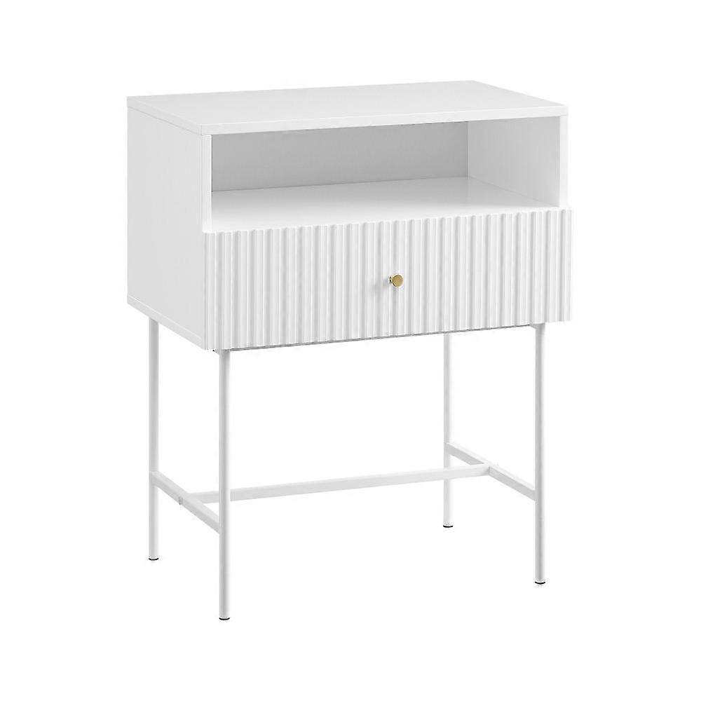 Sarantino Cecil Slender Fluted Bedside Table In White Bedside Tables