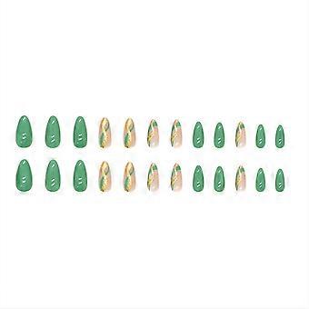Green Round Head Almond False Manicure With Harmless And Smooth Edge Nails  Glue Models