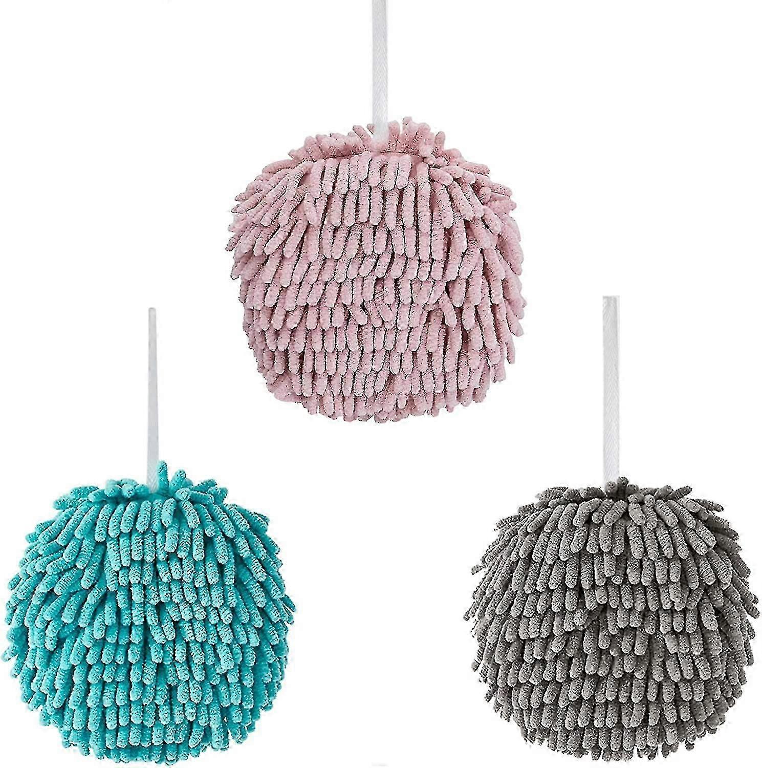 منشفة يد من الشنيل للمطبخ حمام-3 قطع وردي أزرق رمادي