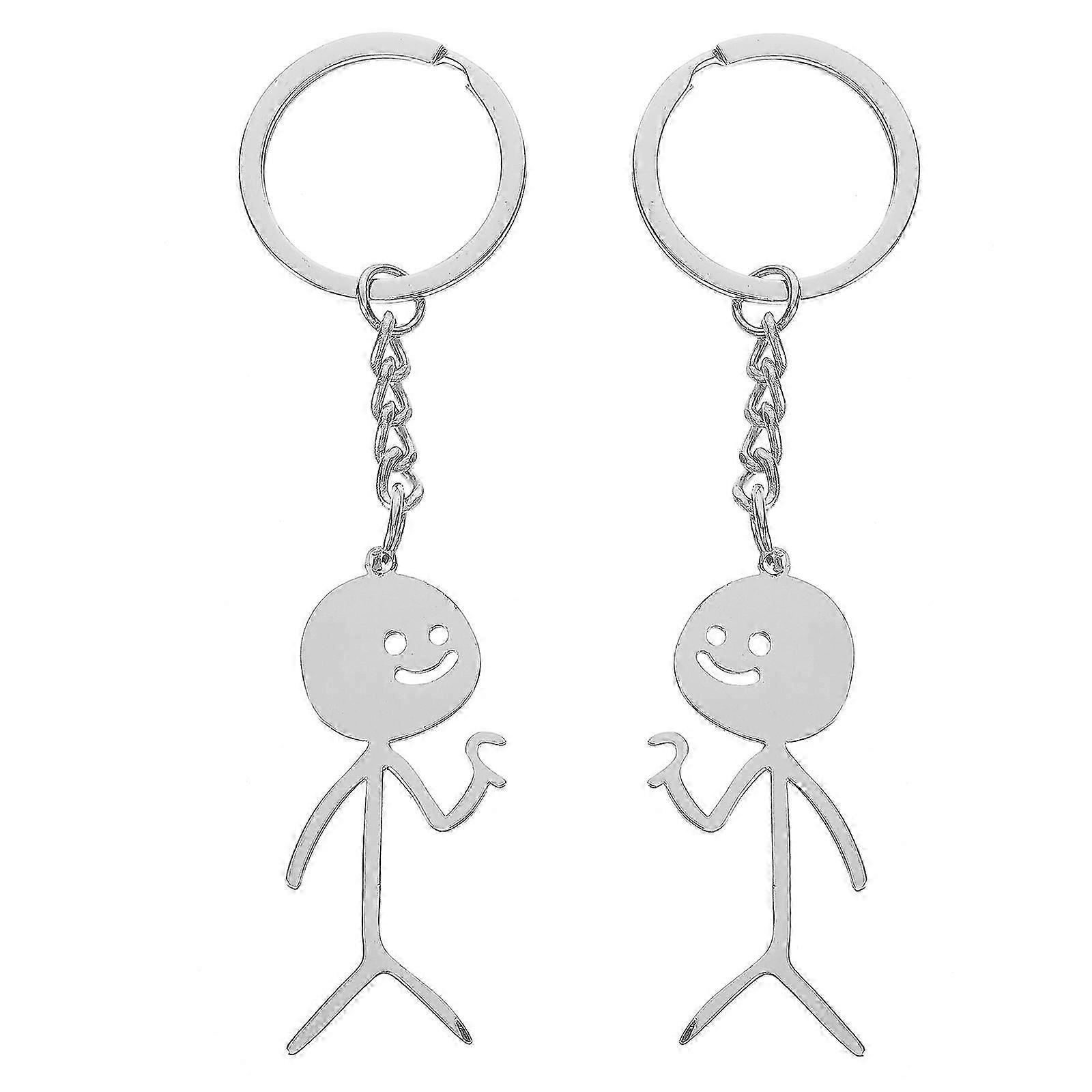 2pcs Funny Doodle Pendant Keychain Holder Stainless Steel Stickman ...