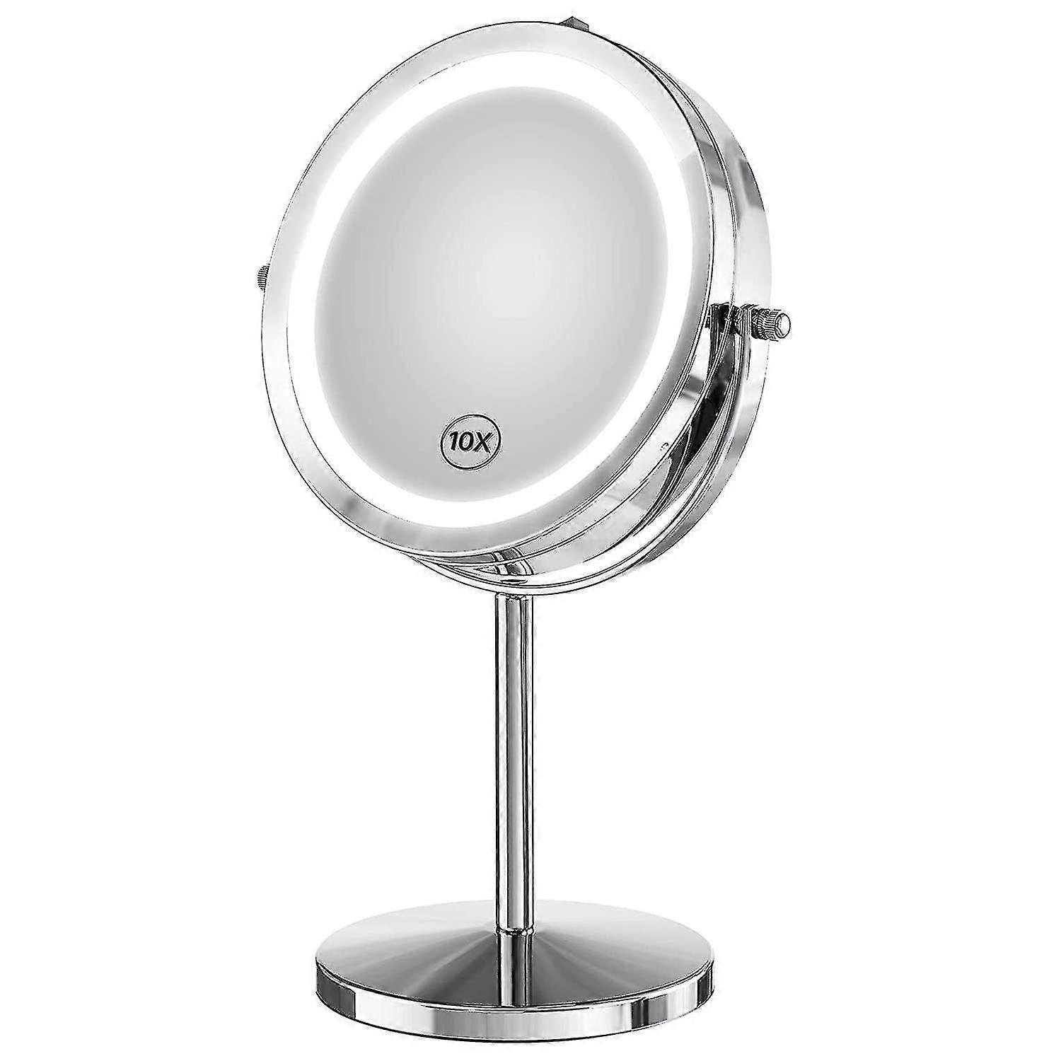 Lighted Makeup Mirror, 10x Magnifying Double Sided Led Vanity Mirror With Lights And Magnifiion, Battery Operated 360 Degree Rotation 7 Inch Cordle