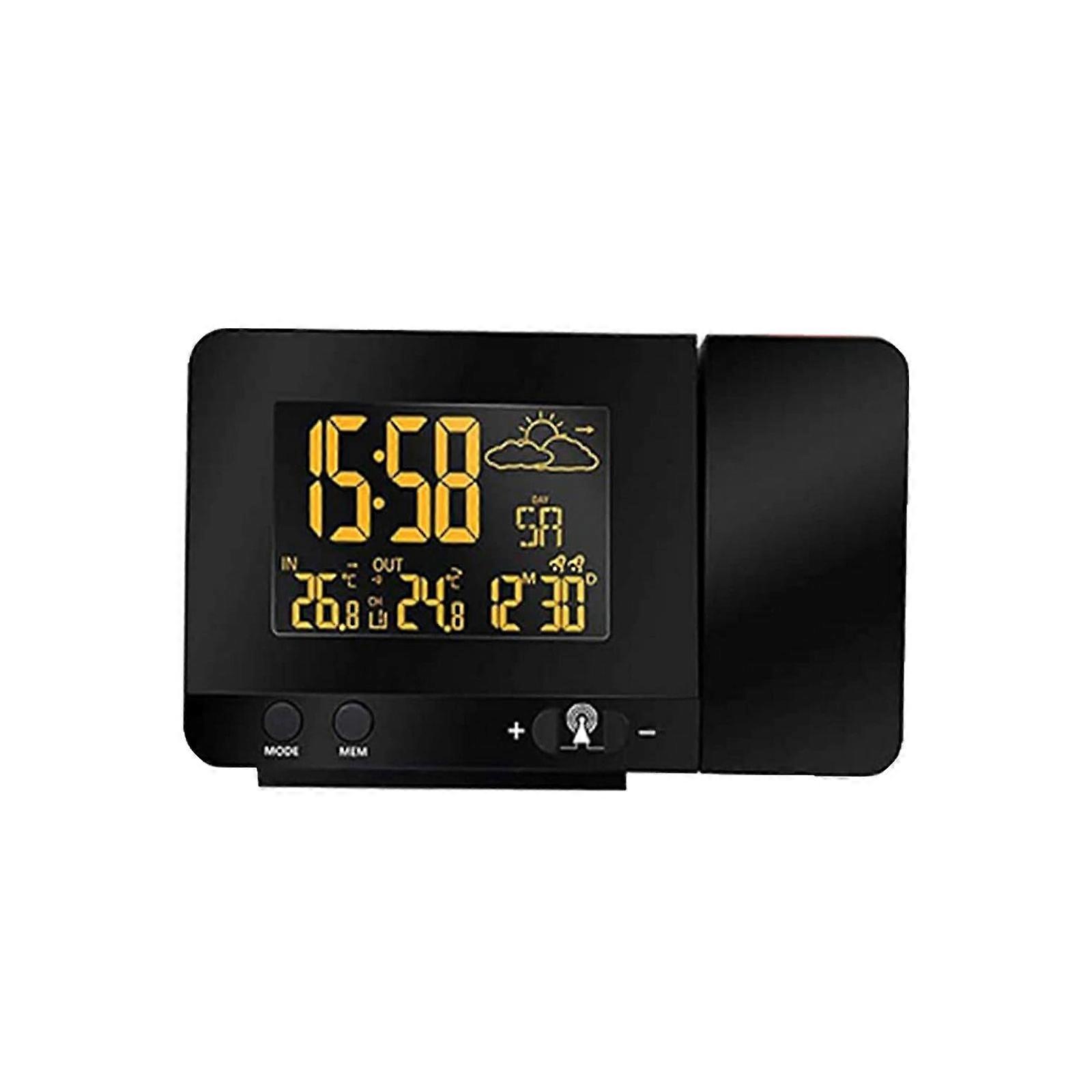 8-Color Display Projection Clock with USB Charging & Temp Monitoring - Black, EU Version