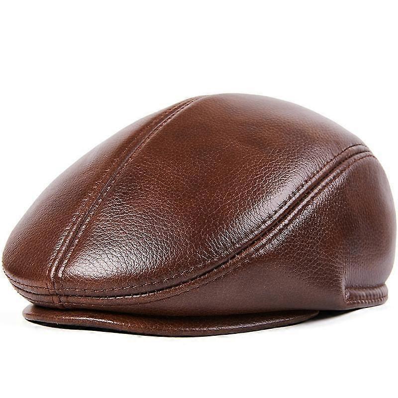 EFei First layer cowhide leather Hat Baseball Cap Brand Newsboy Men's Beret Hat Winter Warm Caps Hats Cowhide Cap