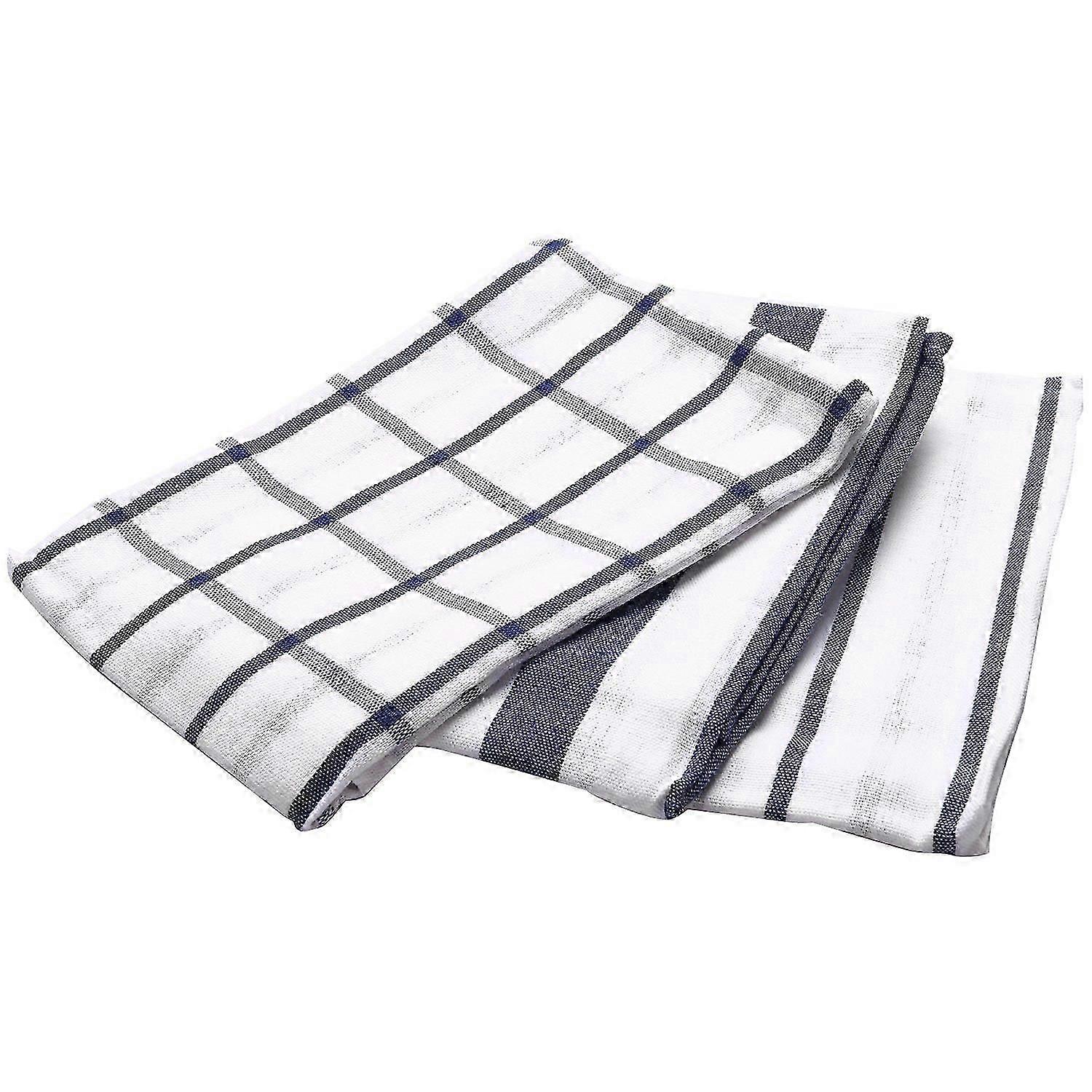 3-Piece Blue White Plaid Striped Tea Towel Set for Kitchen Use