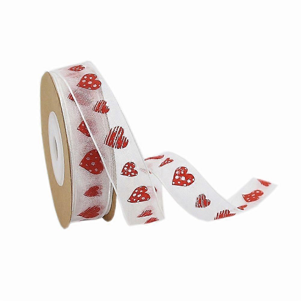 1 Roll of 10M Ribbon Heart Printed Polyester Packing Rope Valentine's Day Gift Wrapping (Pattern 6)