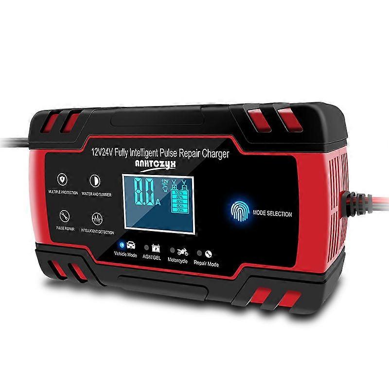 12V/24V 8A Intelligent Battery Charger, Battery Charger Maintainer and Automatic Repair Function Portable with LCD Display, for Car Motorcycle Truck,
