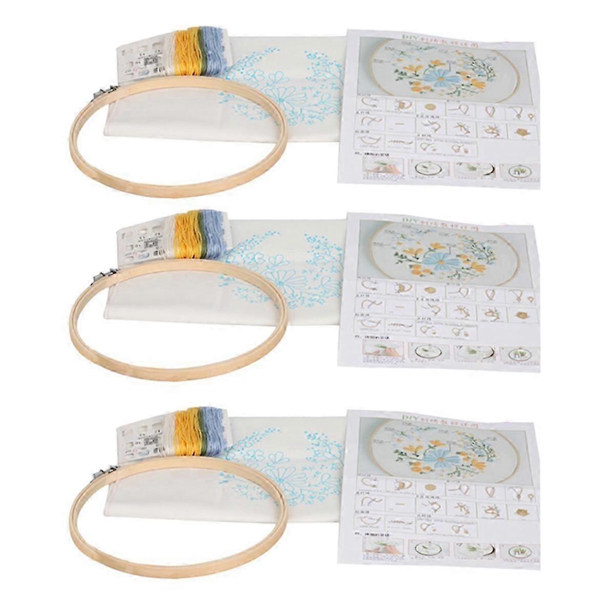 3-Piece Embroidery Set, Beginner Handmade Material Package, Printed Plant Patterns, Suitable for Adults and Children