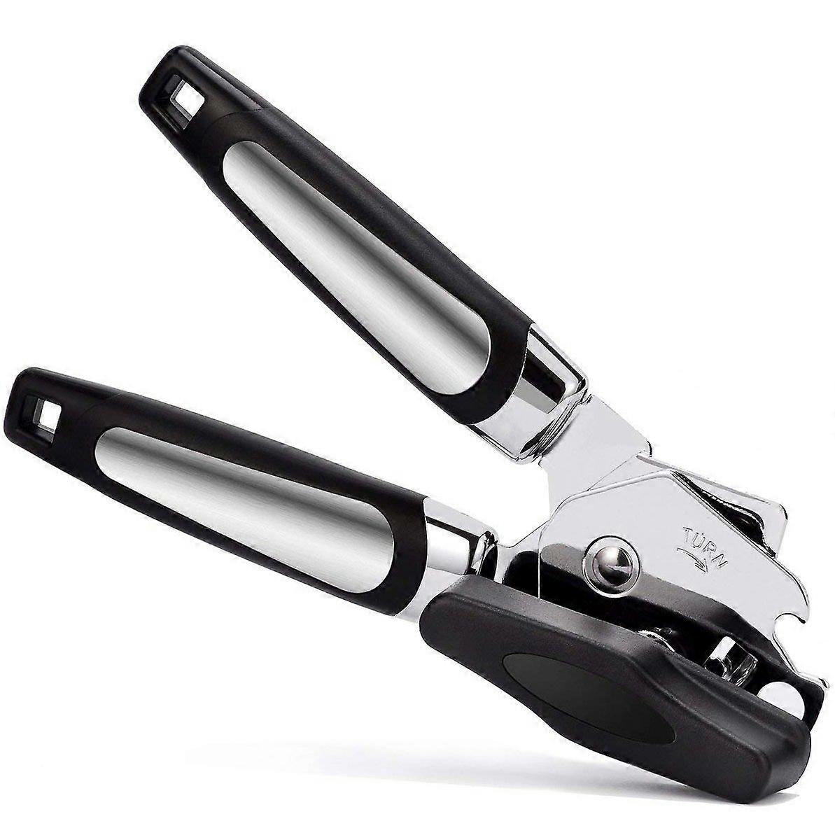 Portable Heavy-Duty Manual Can Opener with Ergonomic Design, Sharp Cutting Wheel, Large Turn Button, Black