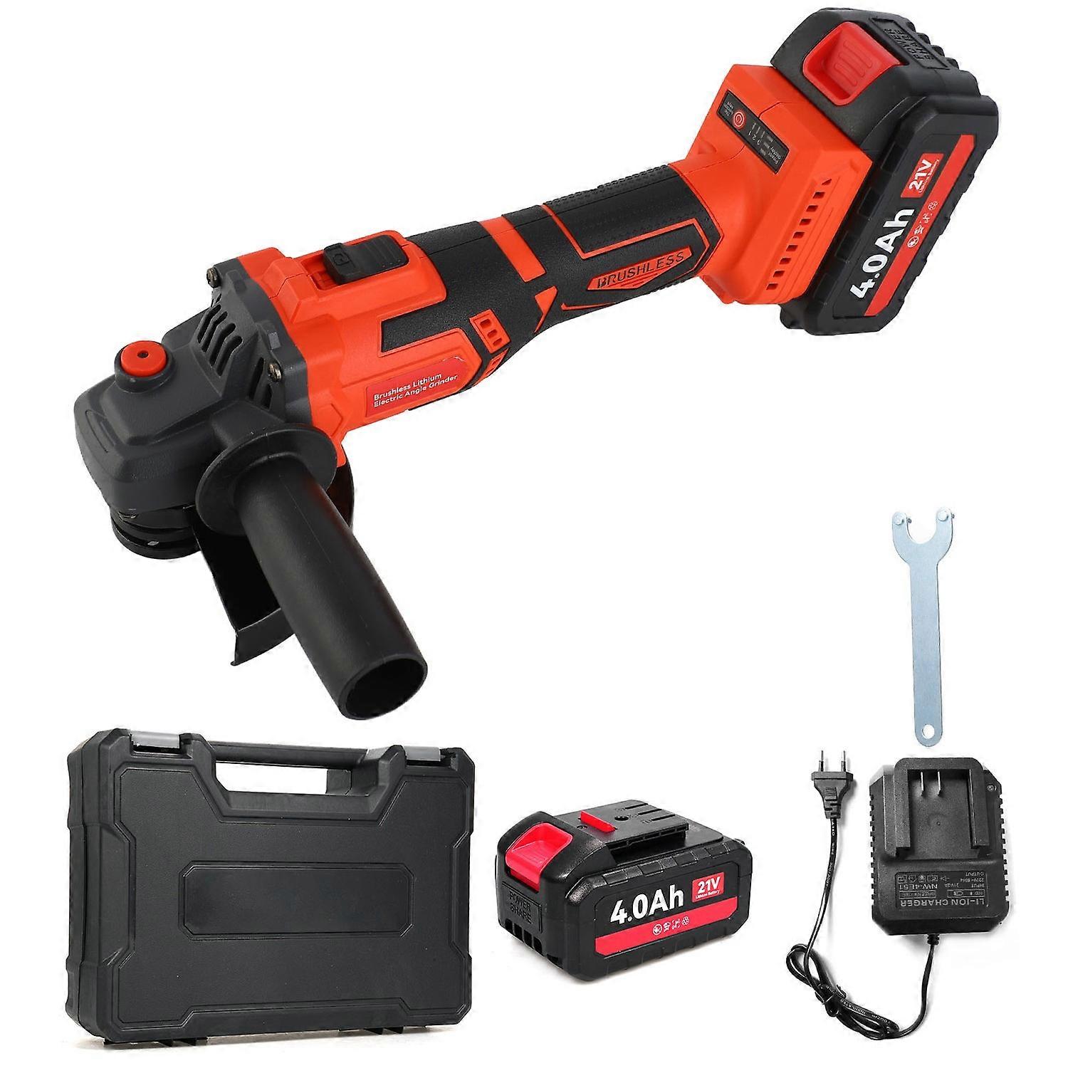 Cordless Angle Grinder Adjustable Brushless Motor Power Angle Grinder Tools with 21V 4.0Ah Batteries