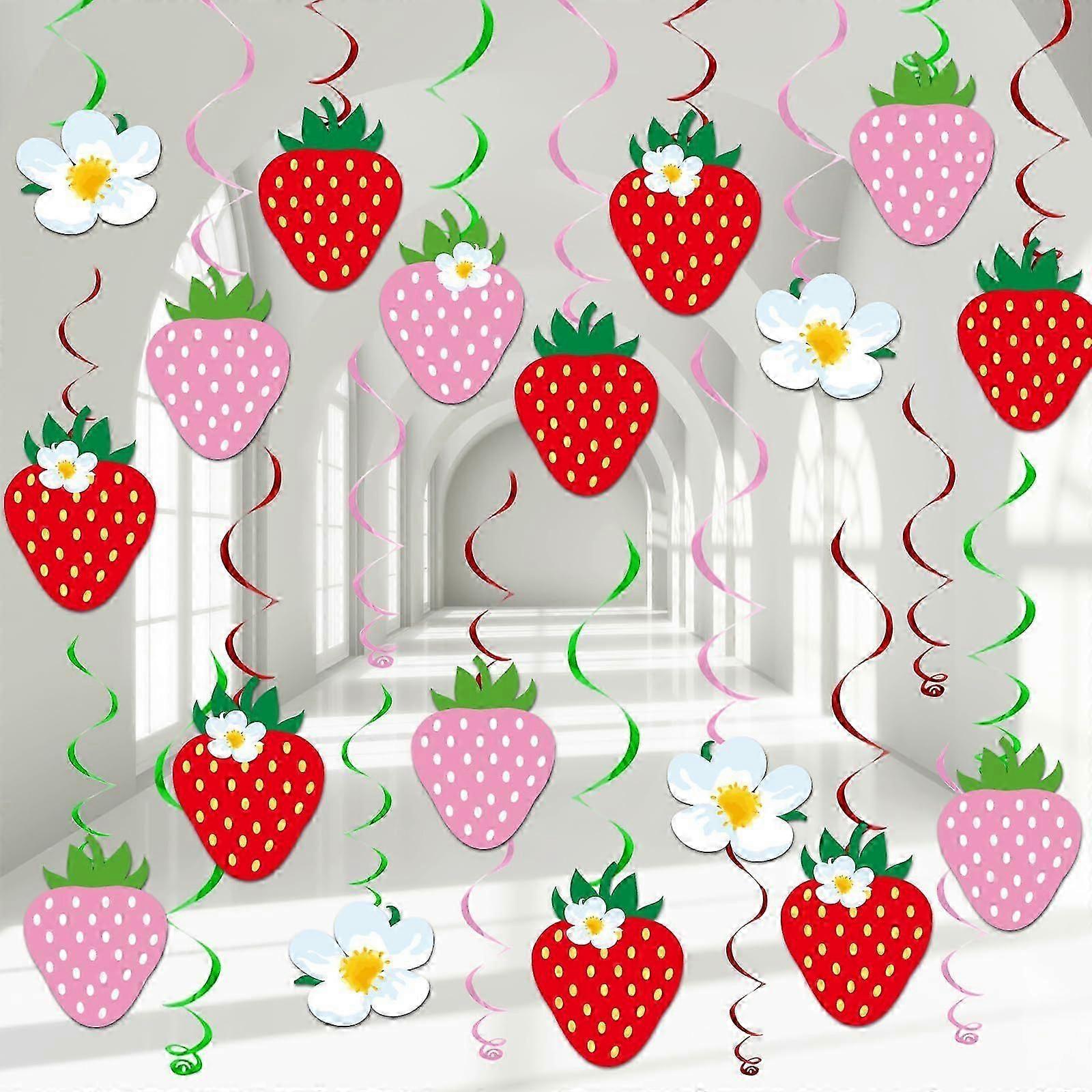 32Pcs Strawberry Party Decorations, Strawberry Hanging Swirl Berry First Birthday Banners, Strawberry Foil Swirls Ceiling for Baby Shower