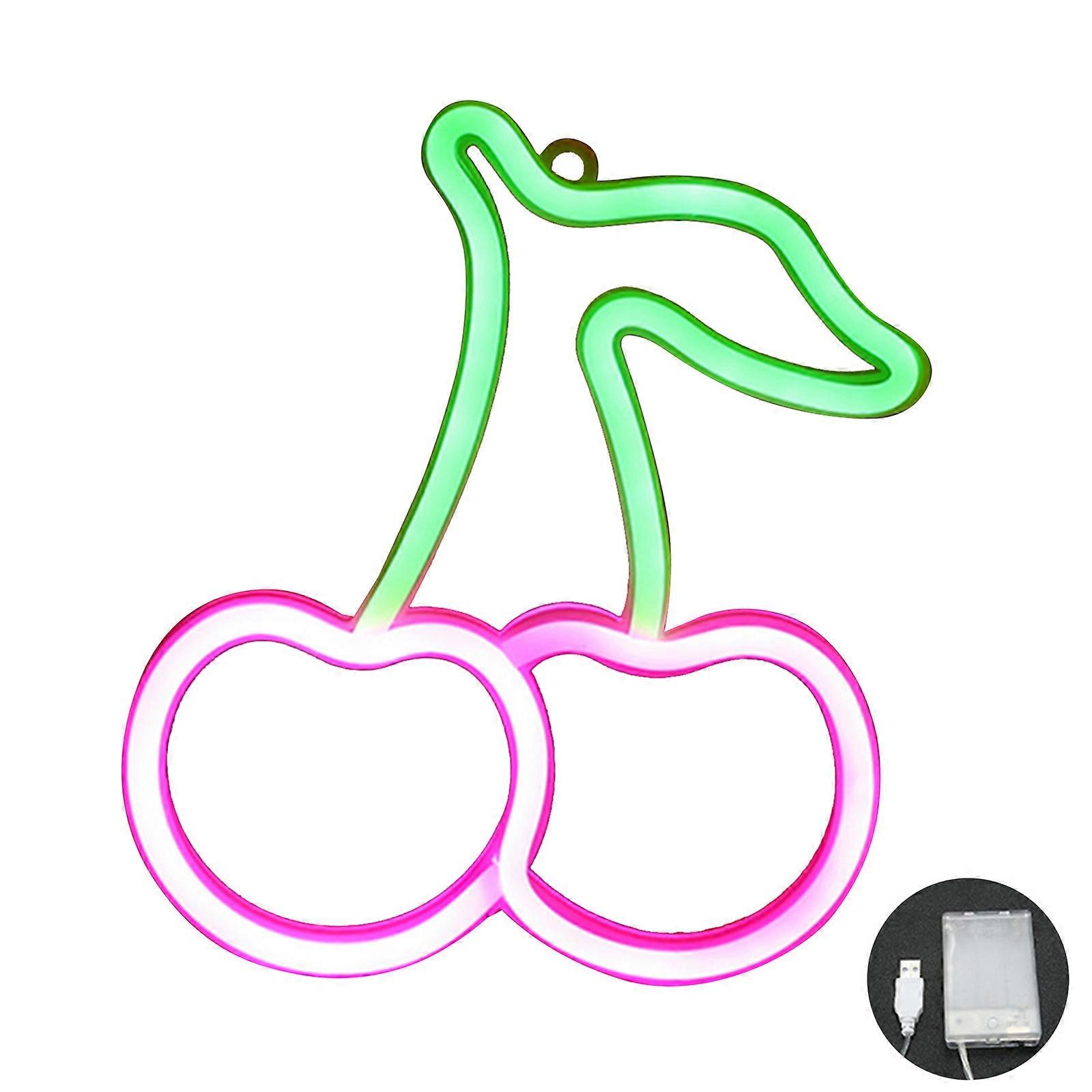 Enseignes lumineuses au néon LED cerise pour chambres, bars, salles de jeux - Enseignes murales au néon pour magasin de thé au lait, lampes, lumières au néon cerise, poudre verte