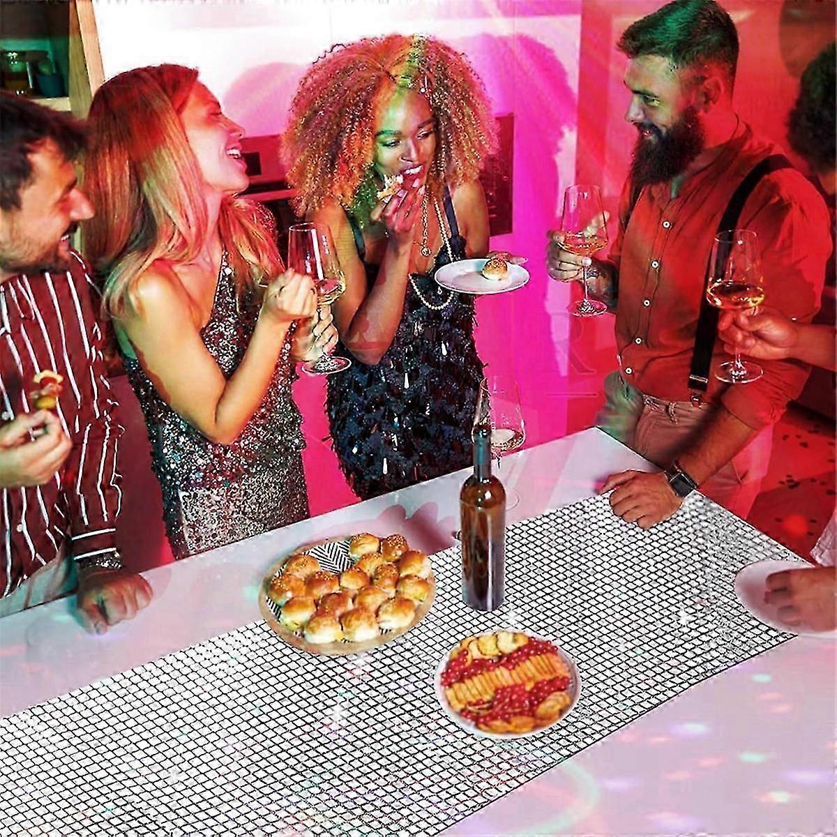 Caminho de Mesa de Lantejoulas com Glitter Prateado com Tema Disco dos anos 70 e 80, 12x71inch