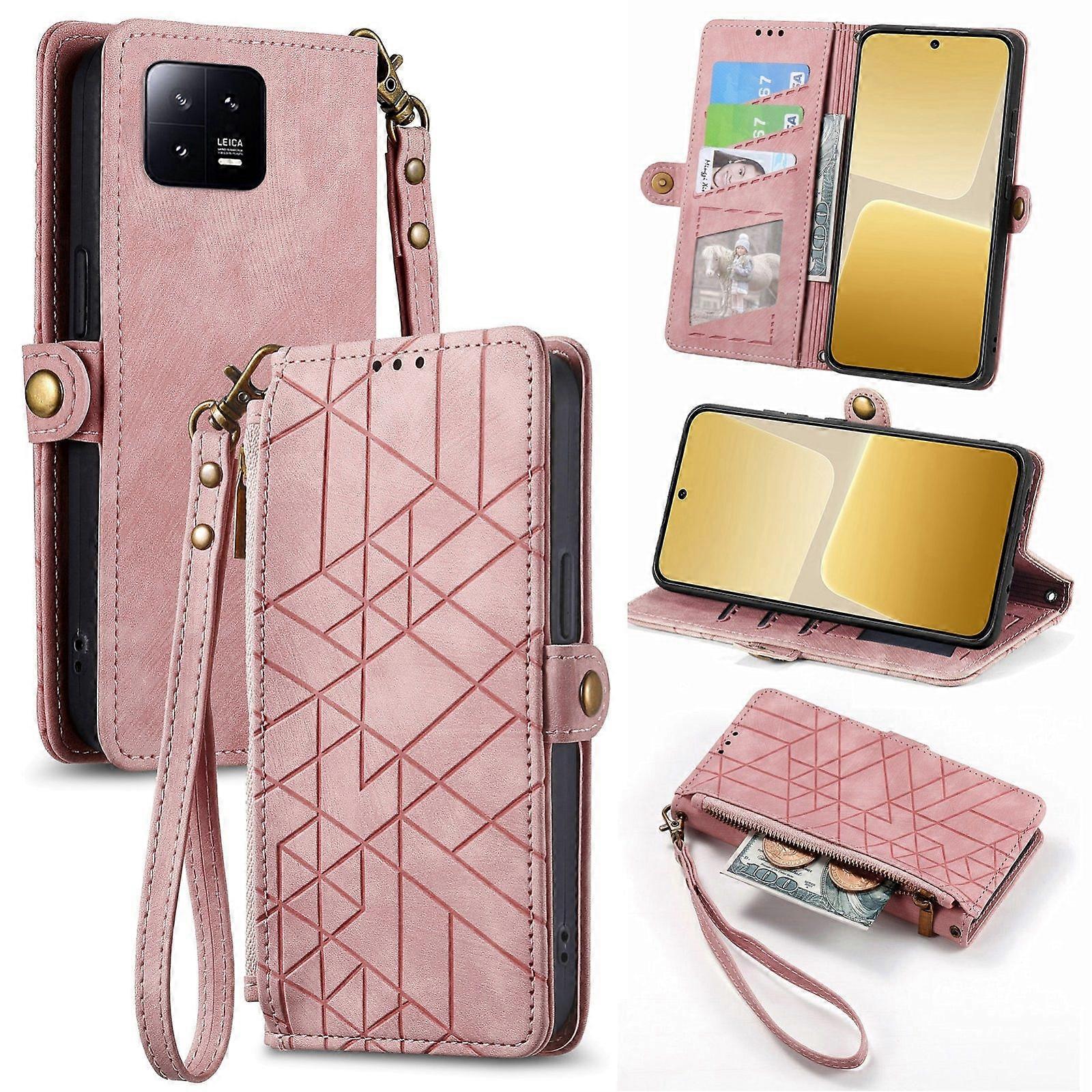 Geometric Zipper Wallet Side Buckle Leather Phone Case