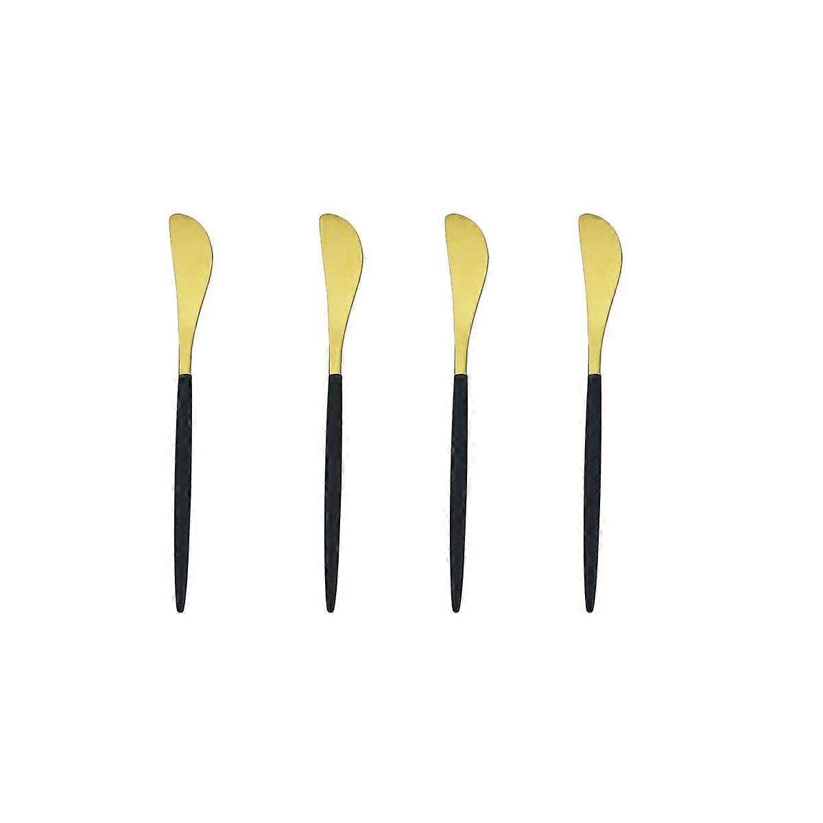 4 Piece Flatware Set with Matte Black Handle for Camping, Travel Utensils, Lightweight, Durable, 6.8 Inch Size