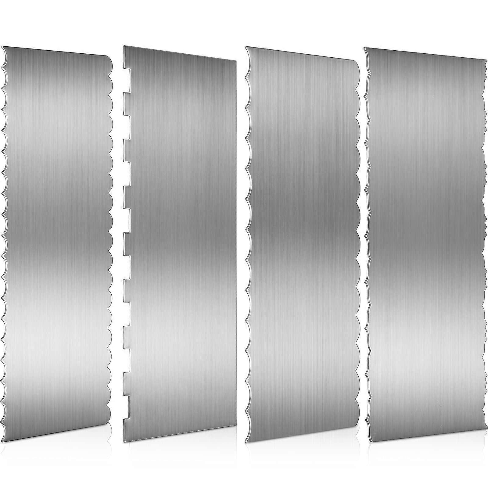 4 Pieces Cake Scraper Smoother Set, 9 Inch Stainless Steel Decorating Combs, Double-Sided Wave Stripe Icing Tools