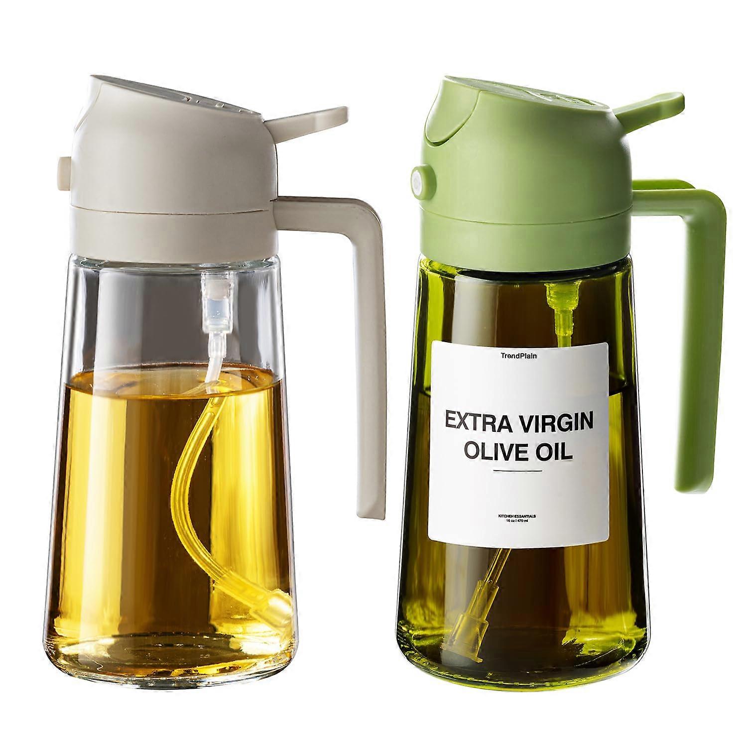 16oz Olive Oil Dispenser Set - 2-Pack Light-Blocking Bottles with Stickers in White and Green