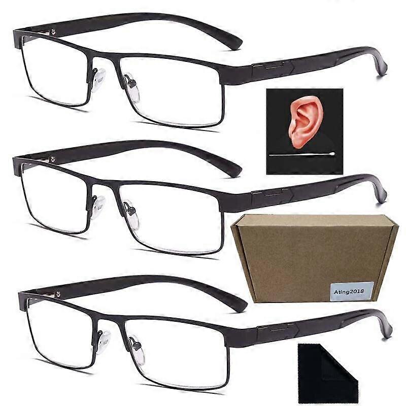 3 Pack Men's Metal Reading Glasses Rectangular Reader Glasses 1.5 2.0 2.5 3.0 3.5 4.0