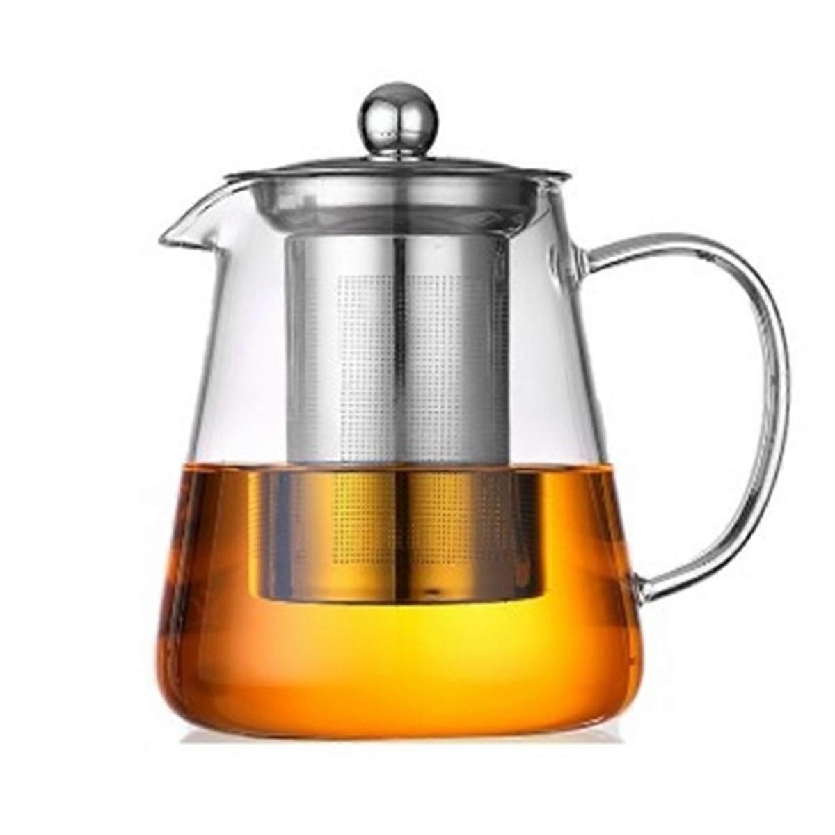 Théière en verre borosilicaté avec infuseur amovible, design ergonomique pour une infusion du thé en douceur (950 ml)