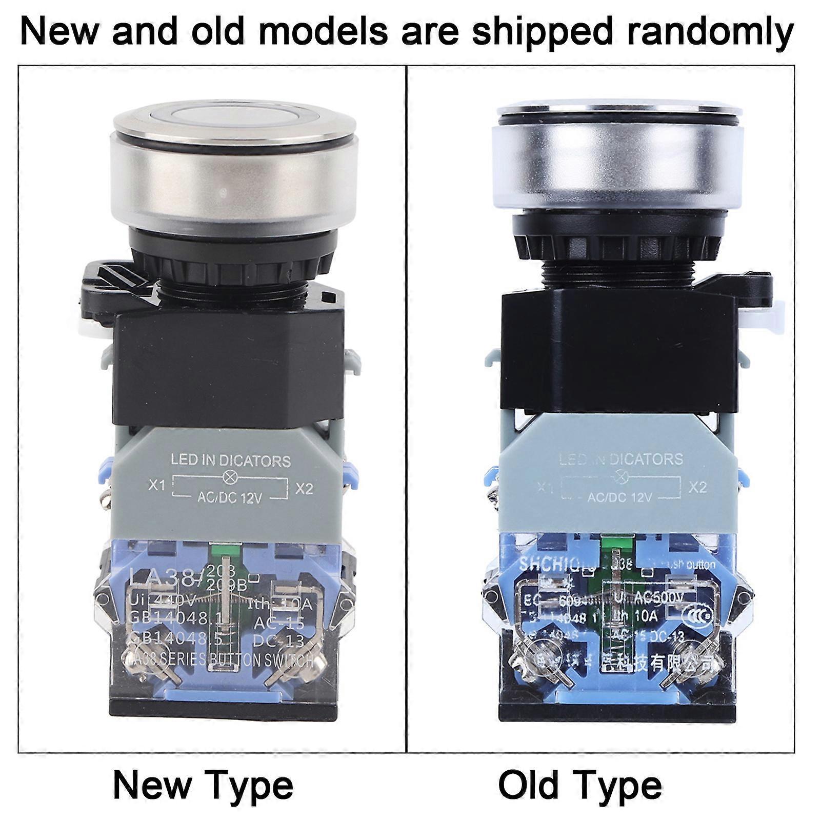 LA38 30mm Blue Light Push Button Switch AC/DC 12V Self-Locking