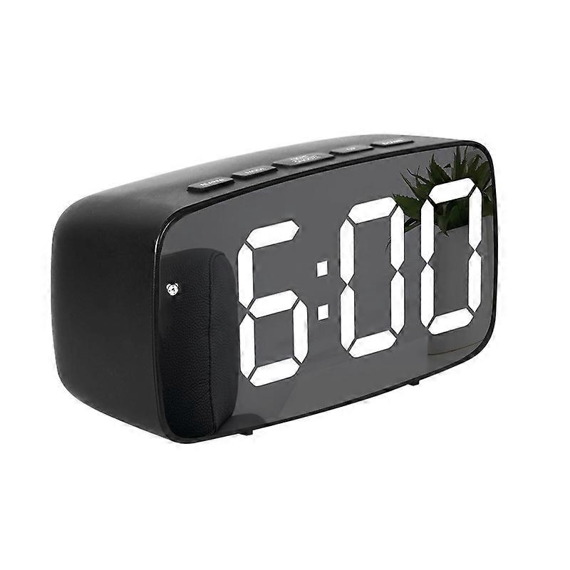 Specchio Sveglia da comodino Batteria Plug-in Orologio LED a doppio uso, Colore: Guscio nero a forma di arco (luce bianca a specchio)