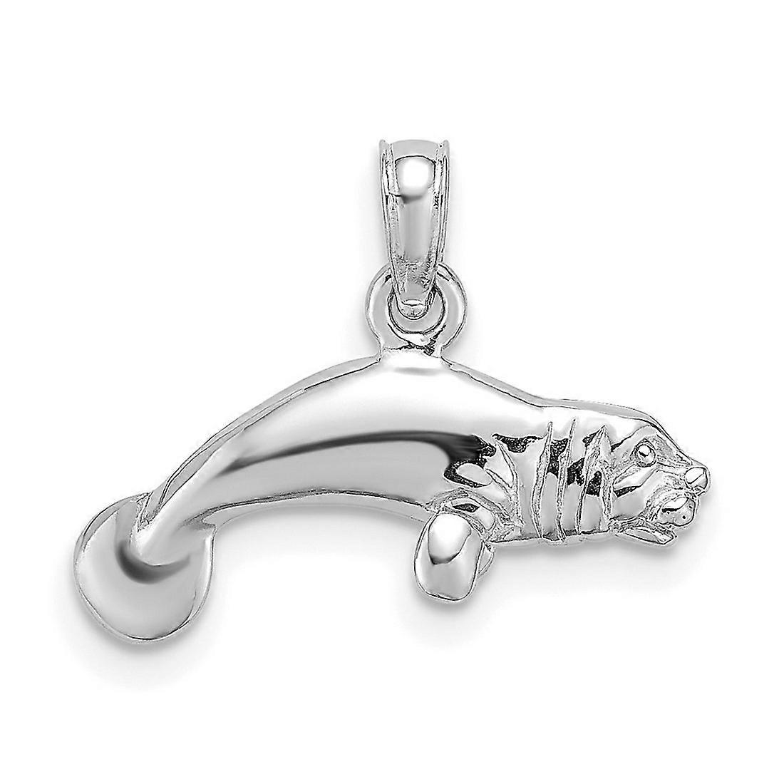 18mm 925 Sterling Silver Rhodium Plated Polished 3d Manatee Pendant Necklace-Pendant for Women