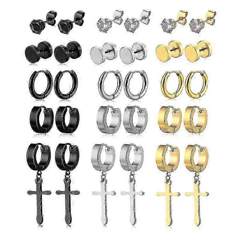 15 Pairs Stainless Steel Cross Dangle Hoop Earrings For Men Women